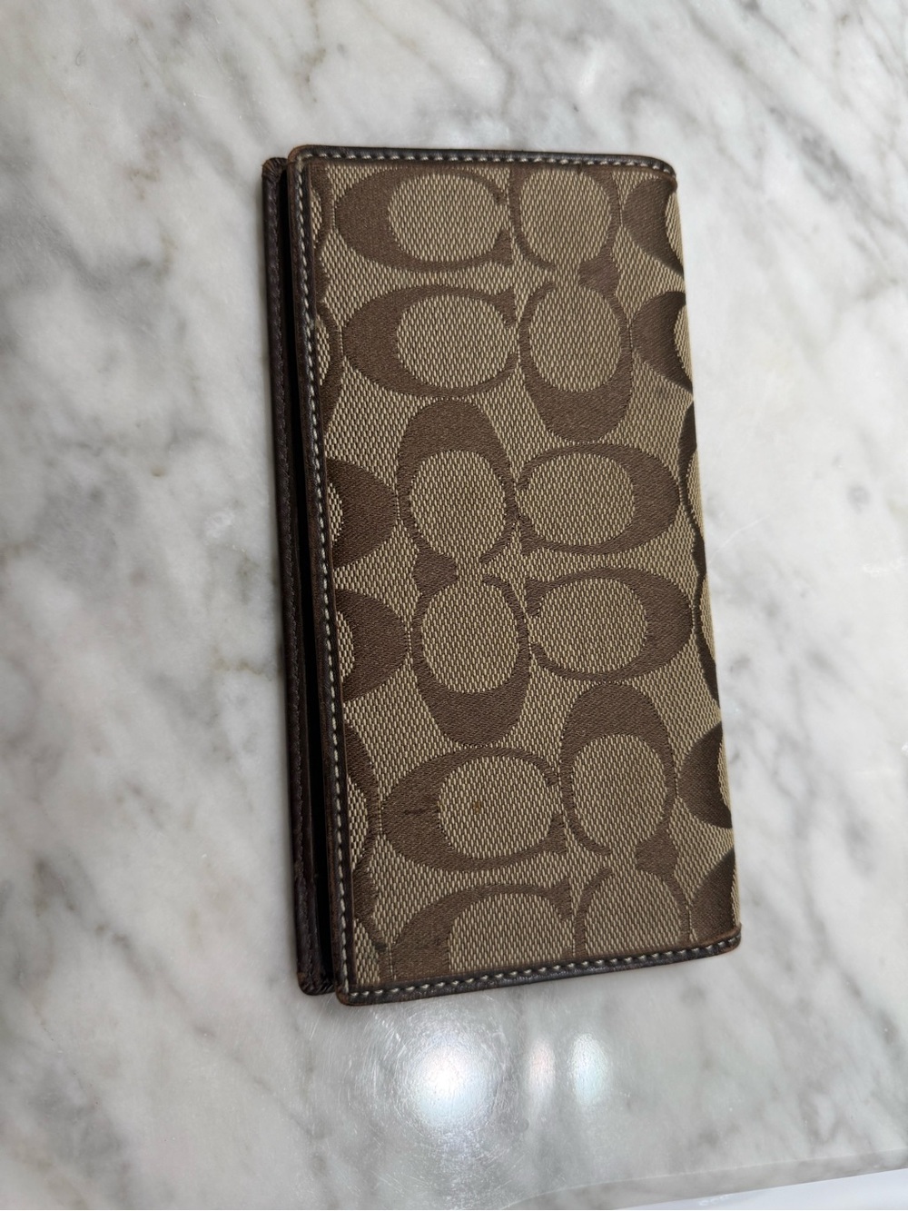 Coach Brown Signature Canvas Checkbook Wallet